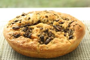 Round Focaccia Cake with Olives & Capers
